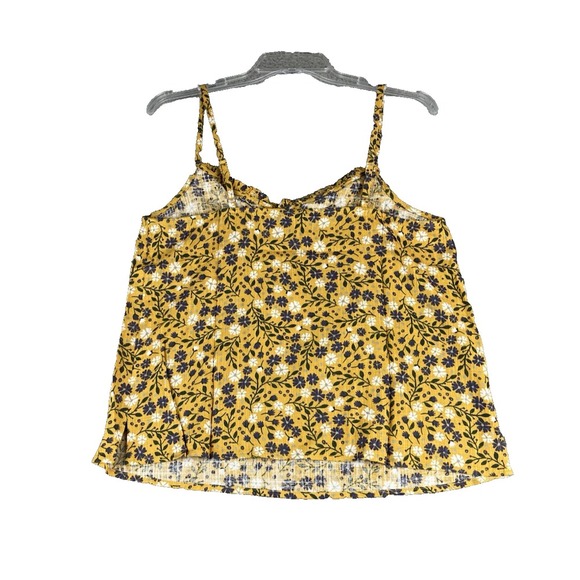 New‎ Modcloth Sleeveless Top S Small Yellow Floral Spruced Up Summer Linen Blend - Picture 1 of 9